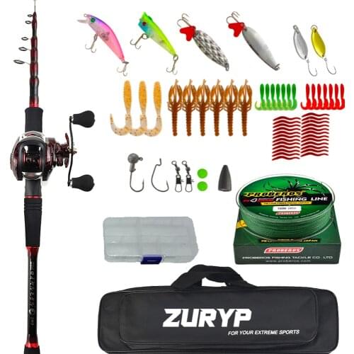 Casting rod combo fishing rod with reel bag PE braid line lure bait accessories box fishing set fishing kit