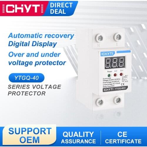 ICHYTI YTGQ Voltage-Protect-Device With Digital Display 230V 40A 63A Household Automatic Reset Over And Under Voltage Protector