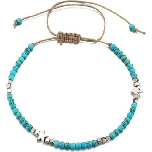 Bohemian Star Beads Stone Anklets For Women Vintage Woven Rope Pendant Bracelet On Leg Anklet Beach Ankle Jewelry New Gift