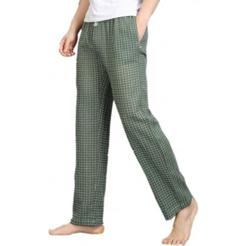 Spring Autumn Men 100% cotton sleep bottoms Male plus size nighty trousers Men Casual loosen Plaid pajama pants XXL 100KGS