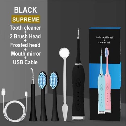 IPX6 Waterproof Electric Toothbrush Teeth Cleaner Dental Calculus Remover Set with Spare Replaceable Brush Head Dental Mirror
