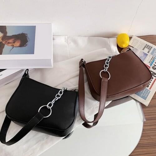 New Fashion PU Leather Underarm Shoulder Bags For Women Casual Solid Color Chain Top-handle Totes Ladies Simple Shoulder Handbag