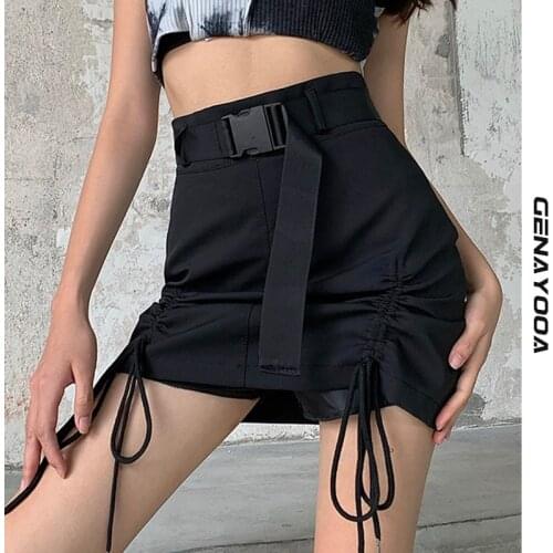 Genayooa Vintage Skirts Womens Hight Waist Bandage Skirt Casual Korean Skirt Streetwear Mini A Line Skirt Black Patry Skirt