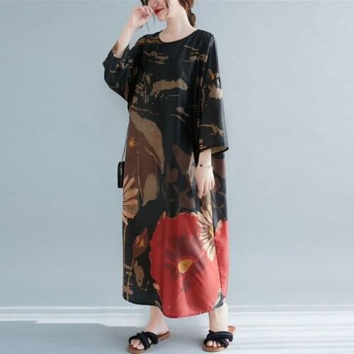 Oversized Women Loose Casual Dress New Arrival 2021 Spring Vintage Style Floral Print Female Holiday Long Dresses S3533