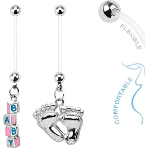 1PC Pregnant Belly Rings Baby Boy Girl Dangle Belly Button Rings 14g BioFlex Navel Piercing Maternity Body Piercing Jewelry