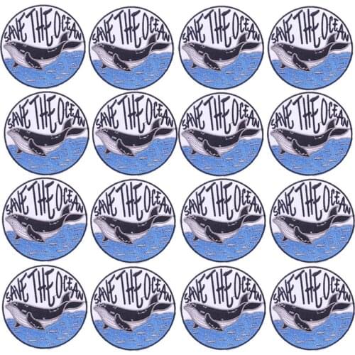 10PCS Cartoon Patches Embroidered Patches For Clothing Iron On Clothes Whale Wave Stickers Clothing DIY Applique Badge Wholesale