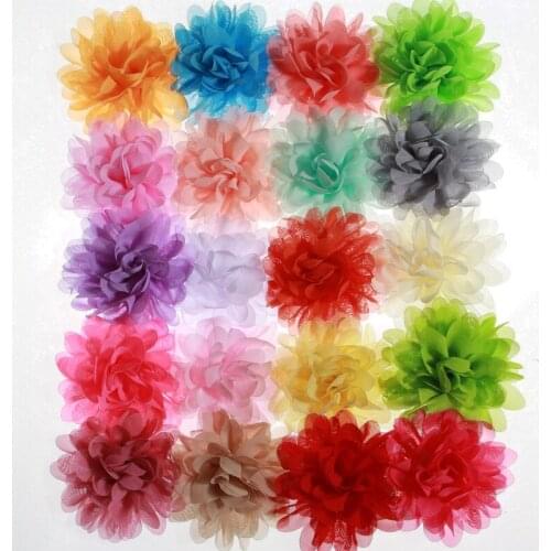 200PCS 3.9" 10CM Chiffon Flowers Boutique Hir Accessories DIY Flower Headwear Accessory Hair Flowers Hair Clip for Headband