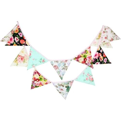 3.2m Retro Flower Cotton Banner Pennant Garland Flags Kids Baby Birthday Bunting Mothers Day Gathering Wedding Party Accessory
