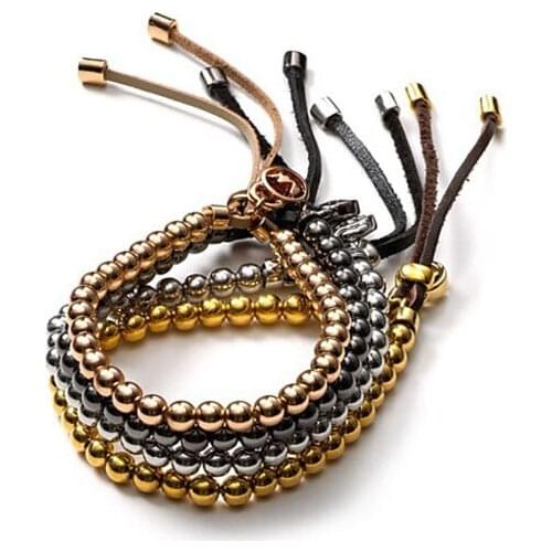 8PCS Mixed Colours Fashion Brass Bead Stretch Leather Bracelets #23374