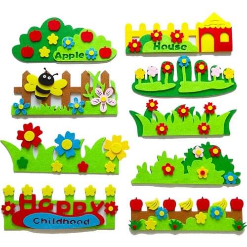 9 Sets Kids DIY Felt Garden Fence Craft Wall Stickers Kindergarten Decoration felt stickers can be placed on a wall on windows