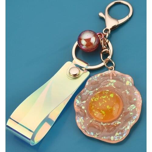 Acrylic Colorful Fried Egg Pendant Keychain Key Ring for Men Women Gifts Fashion Unique Cute Shiny Bag Car Keychain