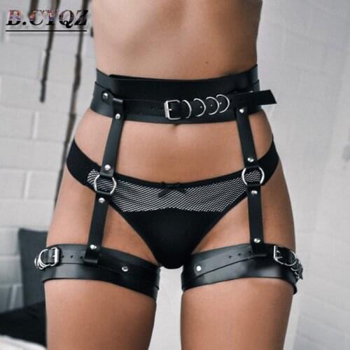 Leather Harness Garter Belt Goth Leg Cage Suspender Belt Bondage Harness Sexy Wedding Garter Fetish Leg Stockings For Sexy Woman