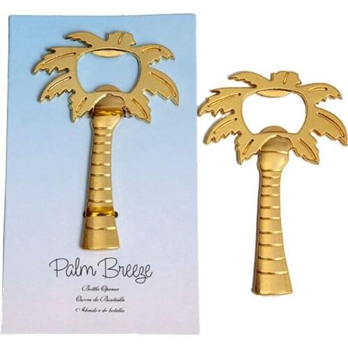 Free shipping 200pcs/lot Wedding Favors Coconut Palm Tree Breeze Gold Alloy Beer Bottle Opener