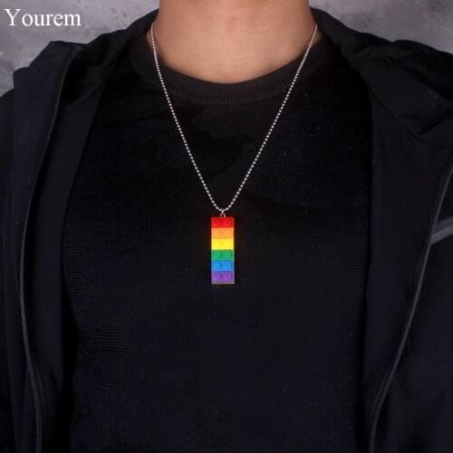 Yourem Stainless Steel Ball Beads Chain Rainbow Necklace For Women Cute Jewelry Gifts Girls Building Blocks Necklaces For Men