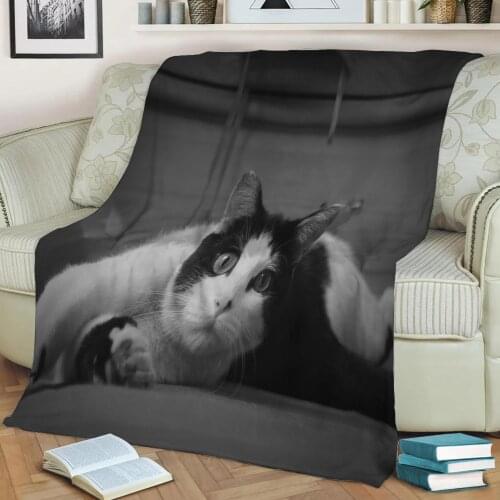 Black and White Cat Flannel Throw Blanket 3D Printed Keep Warm Sofa Child Blanket Home Decor Textiles Dream Family Gift