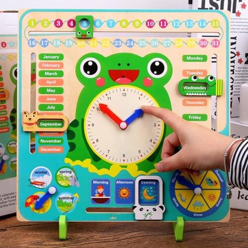 Wooden Montessori Toy Clock Calendar Weather Season Month Cognitive Board Kids Time Cognition Preschool Educational Toy