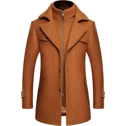 Fad Winter Men Wool Overcoat Scarf Detachable Thick Windbreaker Slim Fit Woolen Jacket Men Long Turn Collar Warm Outwear 5XL