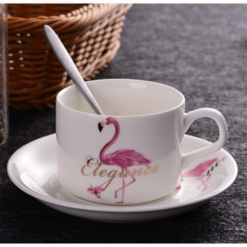 HOMIE Lovely Flamingo ceramic cup with Coaster Tea Cover coffee mug travel mug For Goddess woman girl tazas de ceramica crea