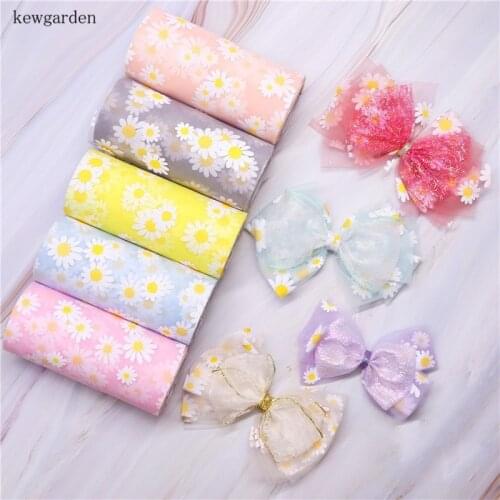 Kewgarden Wholesale 6CM 12CM Daisy Gauze Organza Ribbon DIY Bow Brooch Hair Accessories Silk Handmade Tape Riband 25 Yards