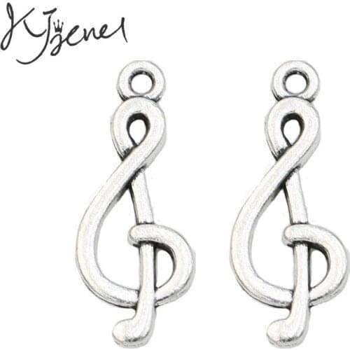 KJjewel Antique Silver Plated Music Note Charm Pendant for Making Bracelets Jewelry Accessories Craft DIY 27x11mm