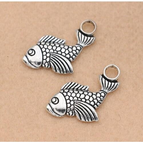 KJjewel Antique Silver Plated Fish Charms Pendant Jewelry Making Bracelet Findings DIY Accessories 32x18m 6pcs/lot
