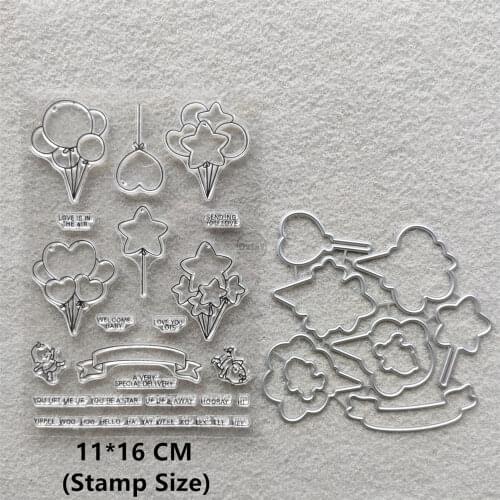 2021 New Heart Star Balloon Clear Stamps and Metal Cutting Dies DIY Scrapbooking Embossing Album Seal Template Punch Stencils