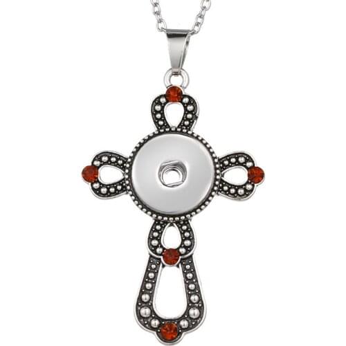 New Fashion Beauty Rhinestone Cross Metal snap pendant necklace 60cm fit 18mm snap buttons snap jewelry XL0170