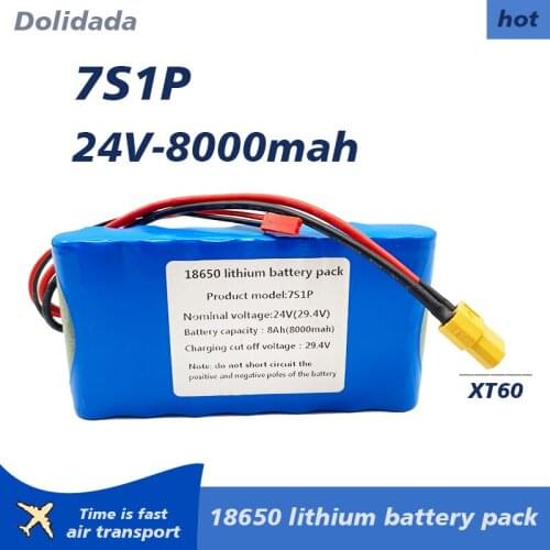 New 7s1p 24V 8000mah lithium ion battery pack is suitable for scooter toy bicycle with built-in BMS and charger sales