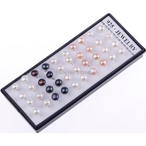 Bulk Wholesale Lots Fashion Jewelry 40pcs/lot Silver Color Mixed Pierced Freshwater Pearl Ear Stud Earrings for Women with Box