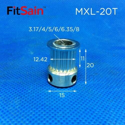 FitSain-MXL 20T Width 10mm Synchronous Wheel Pulley Stepper Motor Hole 3.17-4-5-6-6.35