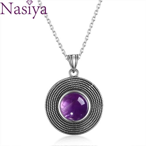 Sterling Silver 10MM Round Amethyst Pendant Necklace Ladies Handmade Natural Gemstone Charm Necklace for Women Gift
