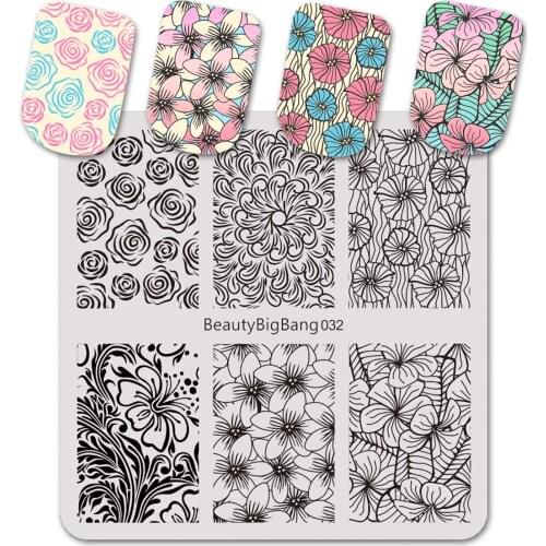 BEAUTYBIGBANG 1PCS 6*6cm Nail Stamping Plates Flower Pattern Nail Art Stamp Stamping Template Image Plate Stencil Nails Tool