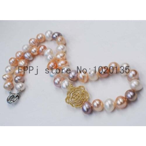 Freshwater pearl necklace near round multicolor 10-11mm 19inch wholesale beads nature FPPJ