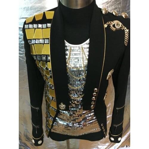 Customised Mens Stage Mirrors slim suit Jacket Costume Male Singer Dancer Performance Outerwear Coat Suit Top Blazer Outfit