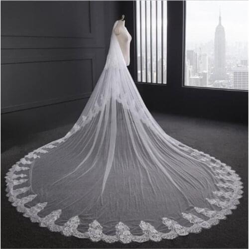 Luxury White Ivory Cathedral Wedding Veils Long Lace Edge Bridal Veil with Comb Wedding Accessories Bride Mantilla Veil hot
