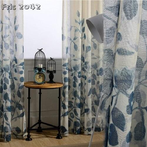 Modern Pastoral European Style Curtains Printed Linen Semi-blackout Curtains for Living Dining Room Bedroom