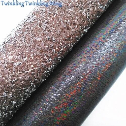 GREY Glitter Fabric, Iridescent Crack Faux Leather Fabric, Synthetic Leather Sheet For Bows A4 Size 8"x11" Twinkling Ming XM109