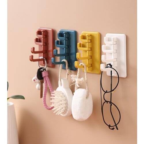 1pcs four hook hanger organ seamless hook plastic rotating hook foldable punch-free household strong adhesive hook