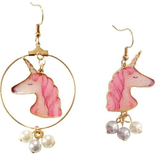 Drop Big Round Circle Korean Earrings Cute Pink Unicorn Earrings For Women Party