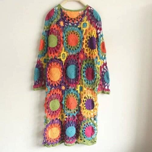 Handmade Crochet Beach Dress Cover Up Sexy Hollow Out Mesh Knitted Tunic Swimsuit Coverup Womens Beach Sarong Robe De Plage A556