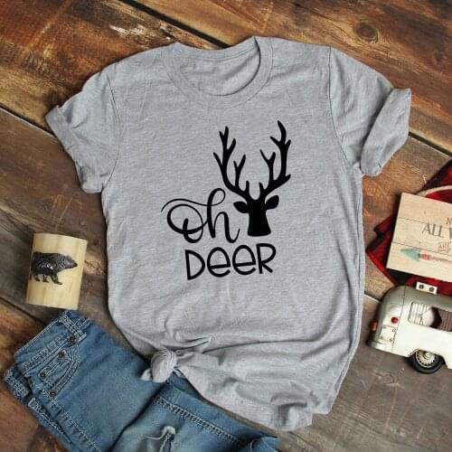 Oh Deer Pure Cotton T-shirt Cute Deer Fall Holiday Christmas Gift Tshirt Harajuku Women Short Sleeve Graphic Winter Tees Tops
