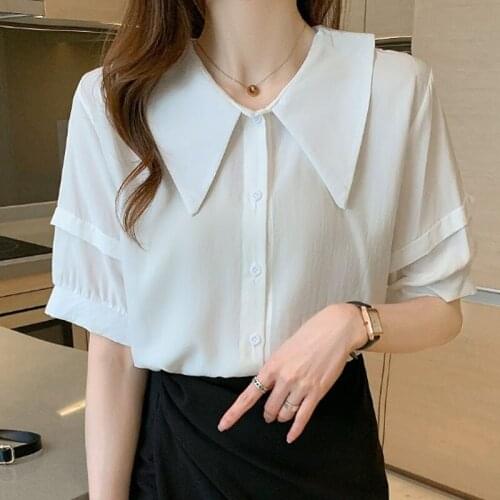 Vetement Femme 2021 Summer Korean Clothing V-neck Short-sleeved Shirt Blouses Women Casual Solid Button Up Shirts Blusas 1199
