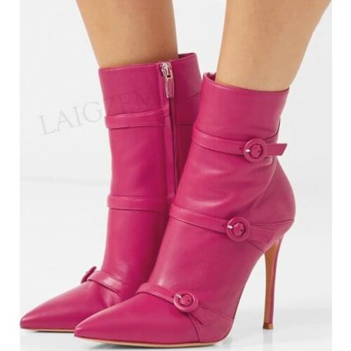 BERZIMER Women Ankle Boots Side Zip High Heels Booties Zapatos Mujer Ladies Dress Party Shoes Woman Big Size 39 43 44 45 47