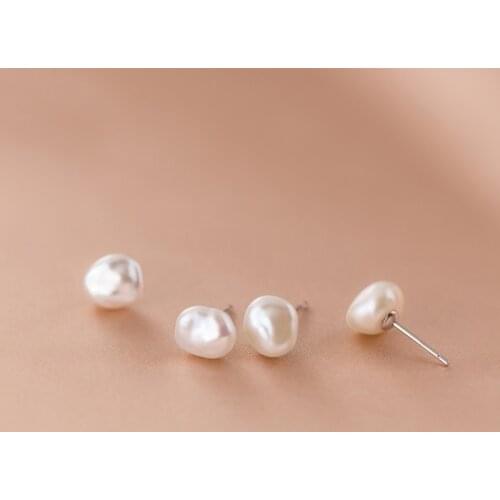 MloveAcc S925 Sterling Silver Temperament Irregular Synthetic Pearl Stud Earrings for Women Lady Daughter Jewelry