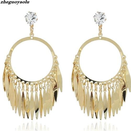 Hot Sale Bohemia Geometric Vintage Dangle Earrings Jewelry Alloy Round Leaf Sequins Tassel Earrings For Women