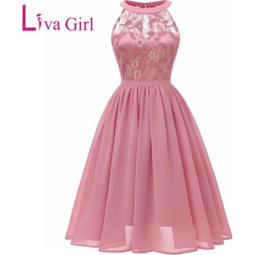LIVA GIRL Vintage Floral Lace Bridesmaid Party A-Line Dress Women 2019 Summer Sexy Sleeveless Swing Chiffon Midi Dresses S-XXL