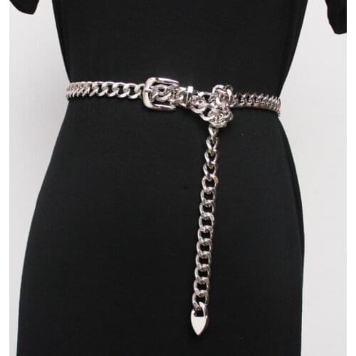 Womens runway fashion metal chain punk Cummerbunds female Dress Corsets Waistband Belts decoration narrow belt R3169