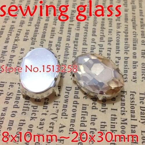 Gold Champagne Color Sew On Crystal Oval Fancy Stone With Metal Claw Setting 8x10mm,10x14mm,13x18mm,18x25mm,20x30mm