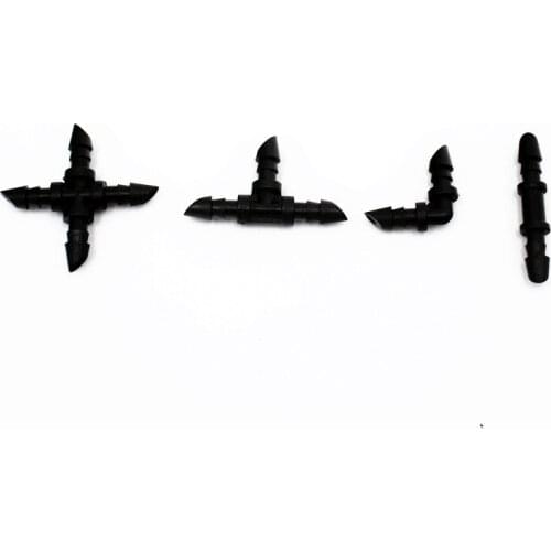 100PCS 4/7mm Elbow Tee Cross Barb Connector Garden Irrigation Fitting 1/4'' Bending Barbed Adapter Joint Drip Fittings