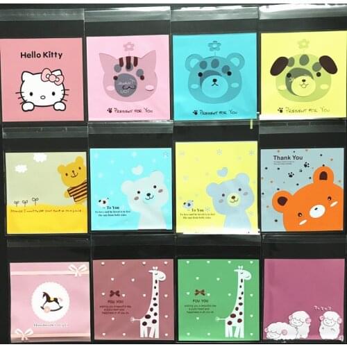 100pcs/lot 10*10cm Plastic Bags Animal Cookie&Candy Bag Self-Adhesive For Wedding Birthday Party Gift Bag Biscuit Packaging Bag
